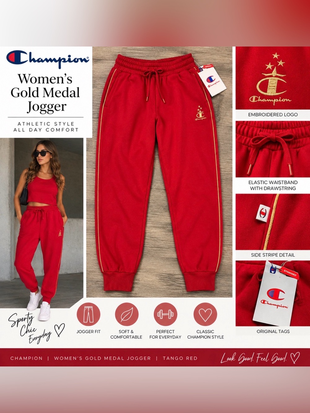 Champion Women’s Gold Medal Jogger Pants Tango Red Size Medium NWT